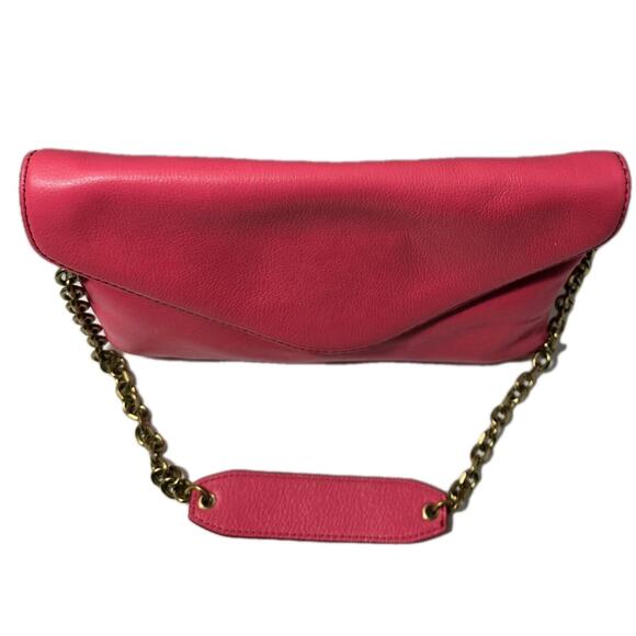 J. Crew Hot Pink Leather Invitation Bag Clutch Envelope Shoulder Purse w/Chain - Picture 5 of 12
